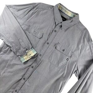 Marmot Men's XL Grey Long Sleeve Button Up Shirt Plaid Trim Pockets Outdoor